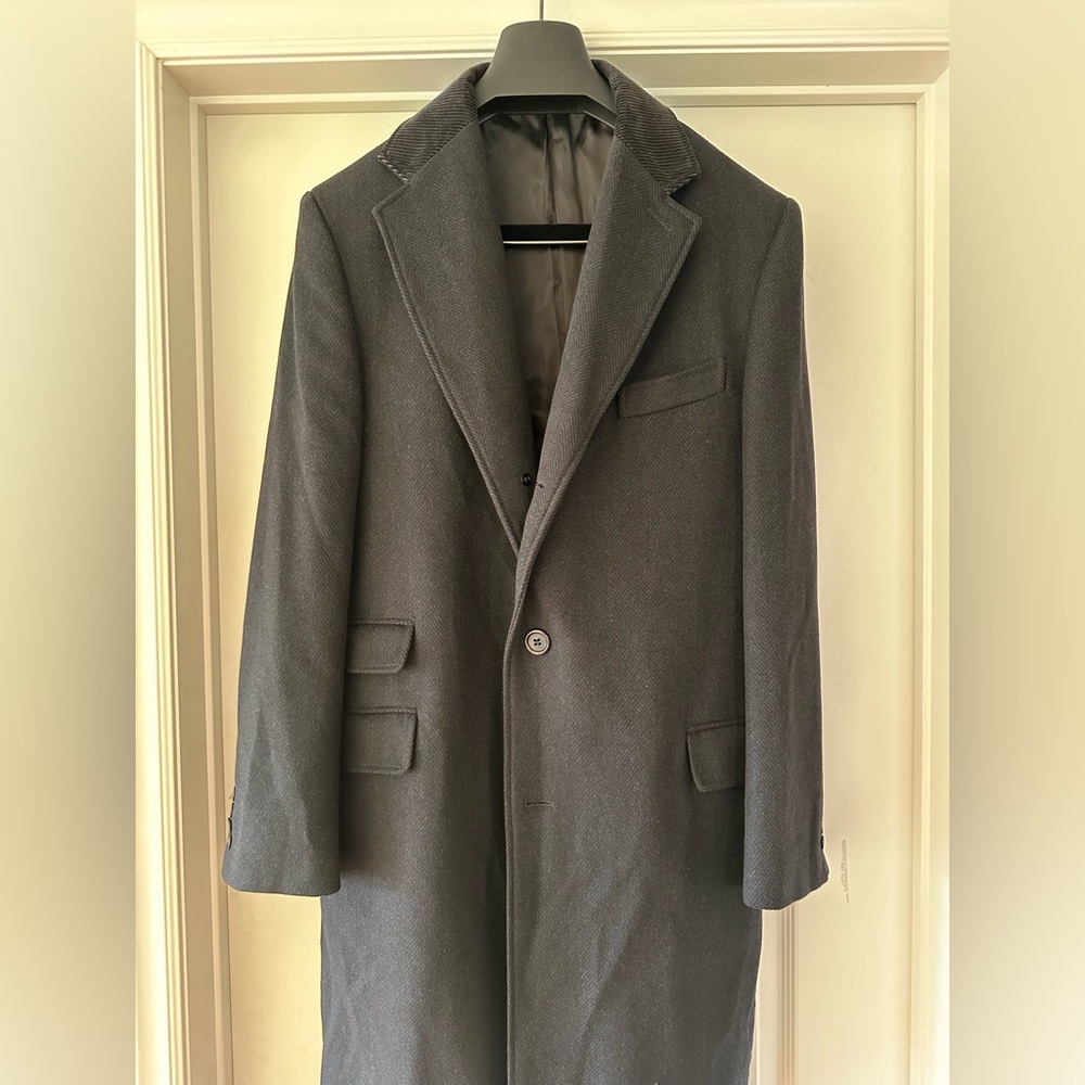 Jack Victor - Black/Grey Herringbone Overcoat - 42R